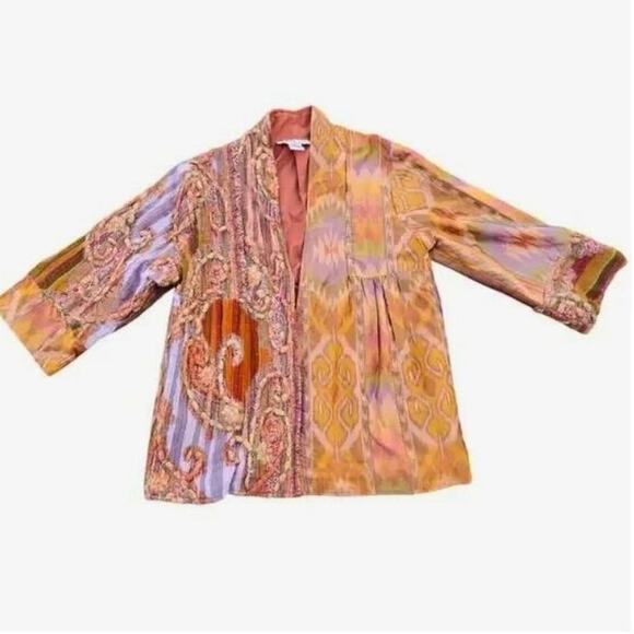 Anii by Natural Silk Wool Patchwork Jacket M Boho Luxe Vintage Art to Wear - Picture 3 of 11